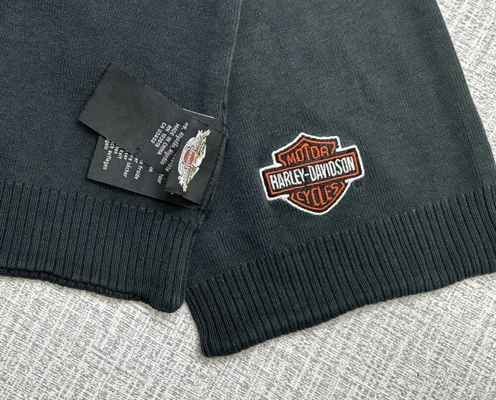 Vintage Harley Davidson Heavyweight Knit Scarf Scarf Logo Embroidered Cotton